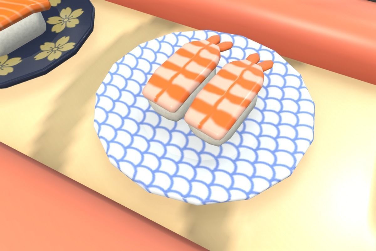 Cute Sushi Restaurant Set Low-poly 3D model_8