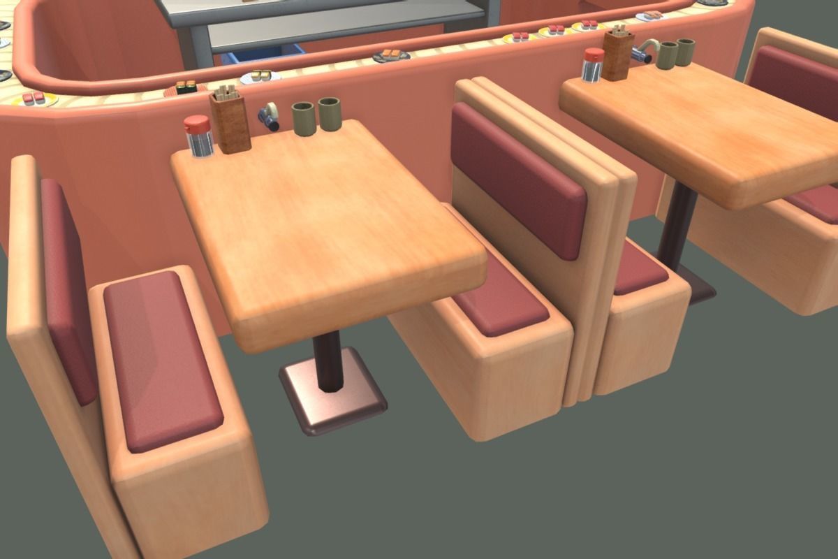Cute Sushi Restaurant Set Low-poly 3D model_5