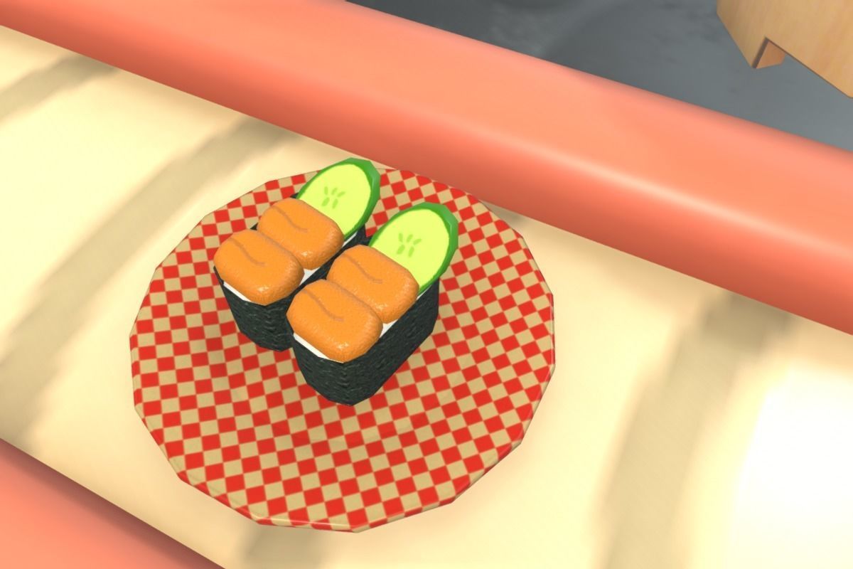 Cute Sushi Restaurant Set Low-poly 3D model_10