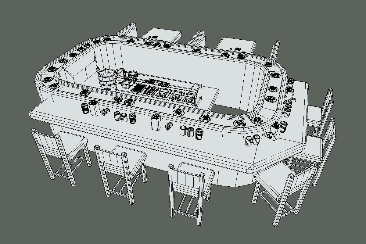 Cute Sushi Restaurant Set Low-poly 3D model_14