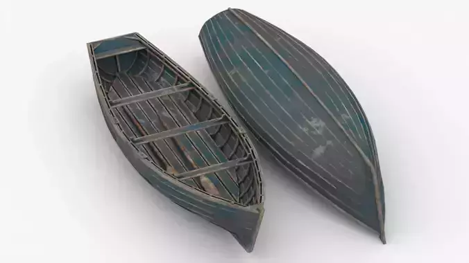 4K Texture Old Row Painted Boat Low-poly 3D model