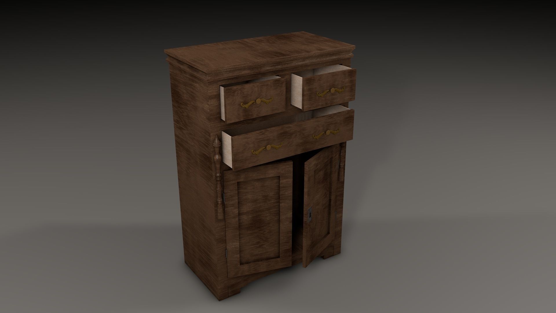 Wardrobe wooden cabinet Low-poly 3D model_4