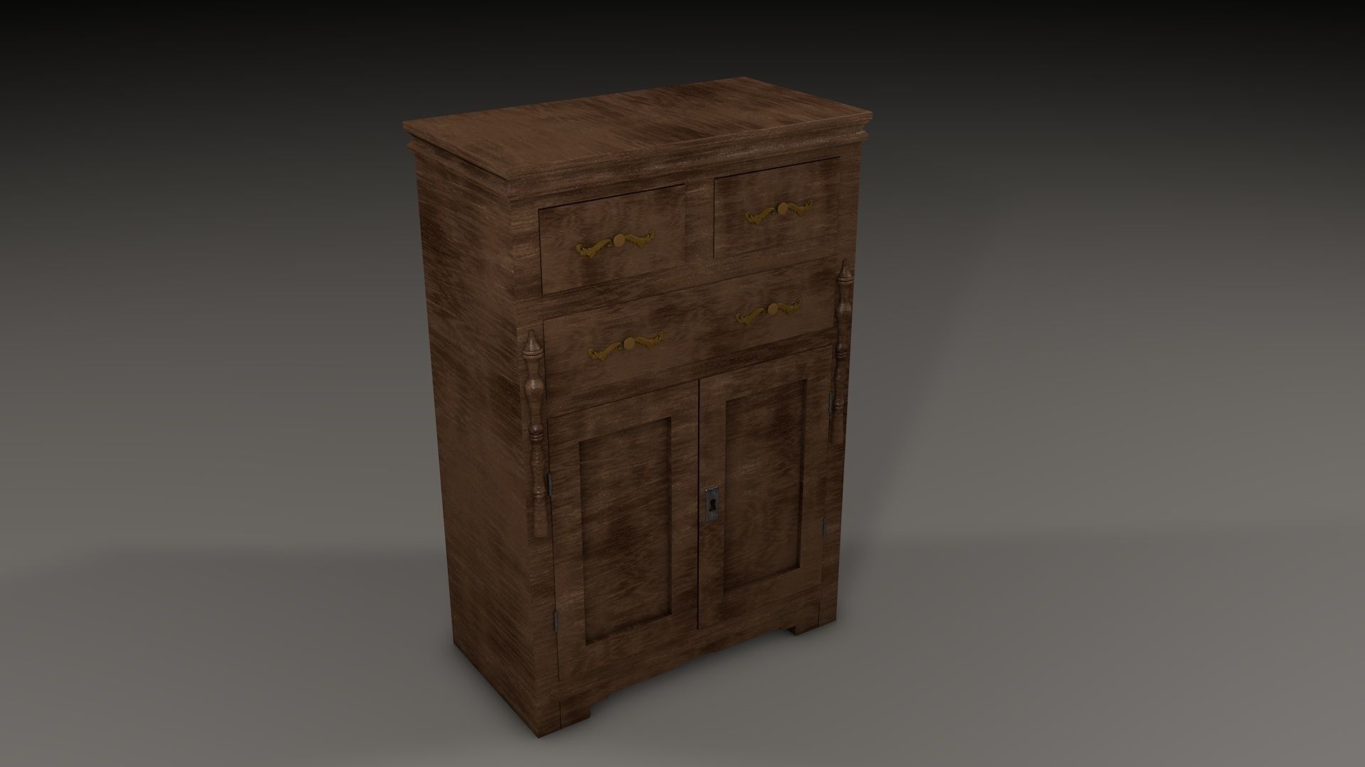 Wardrobe wooden cabinet Low-poly 3D model_1