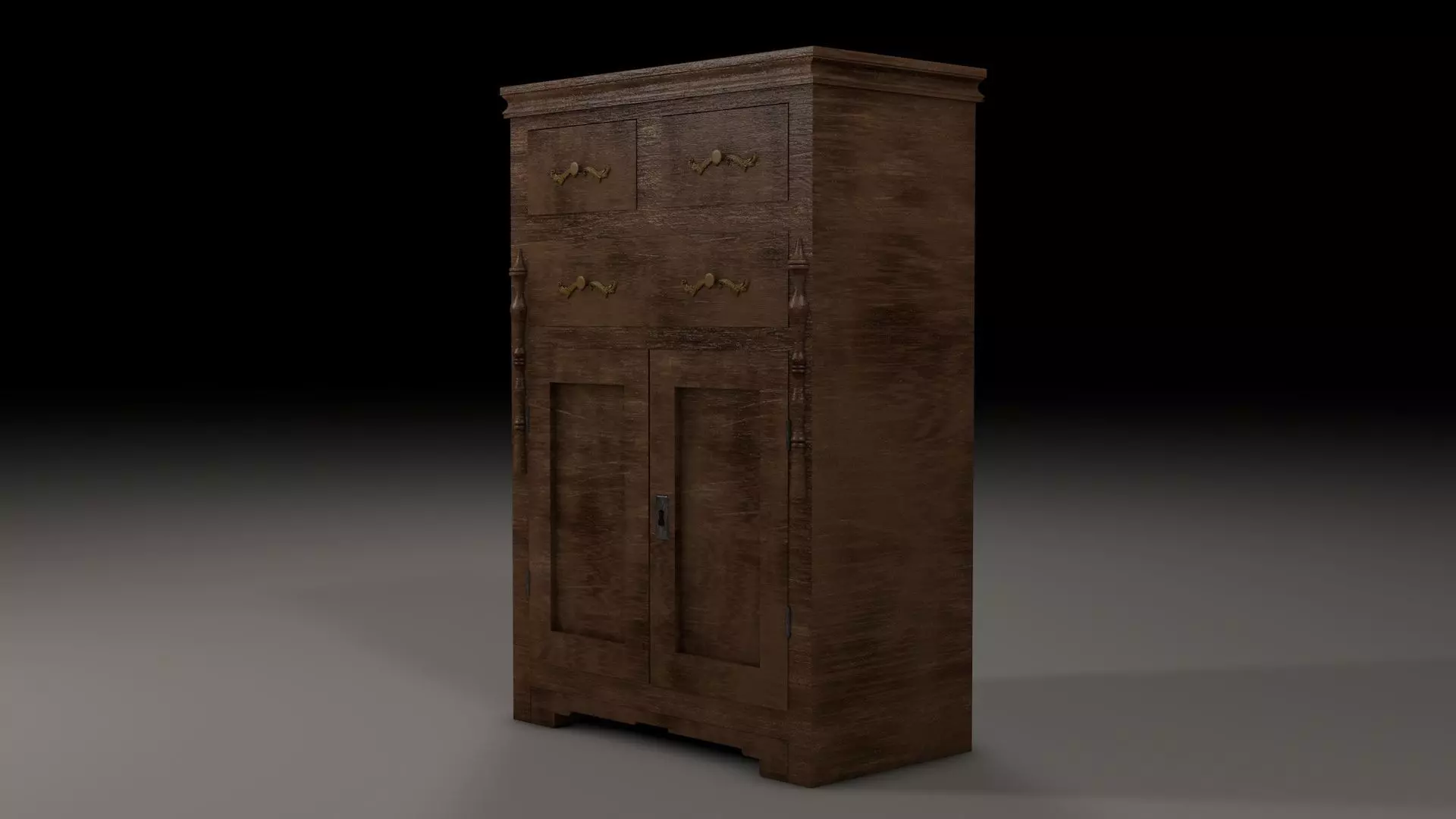 Wardrobe wooden cabinet Low-poly 3D model_0
