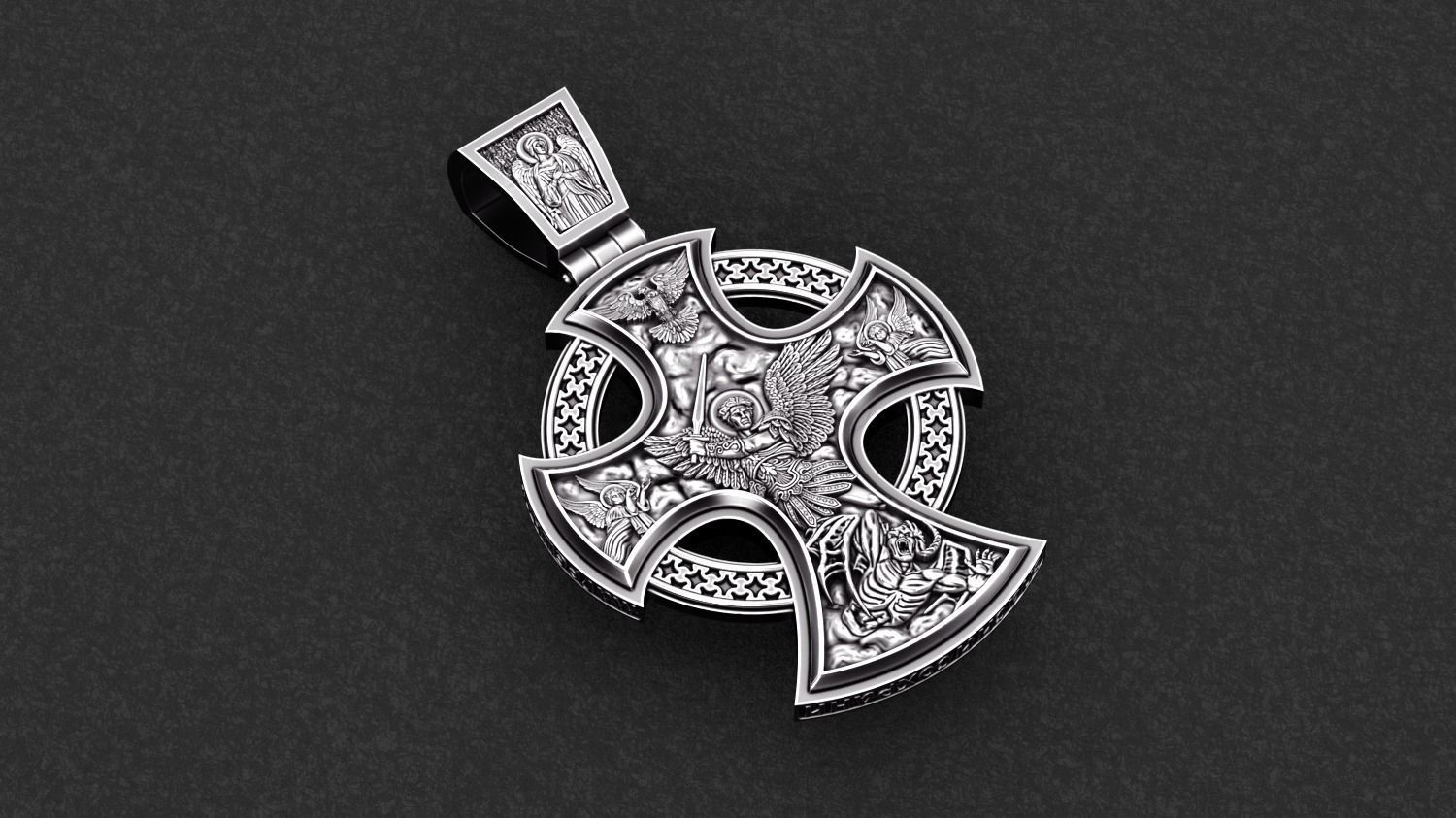 Saint michael  jesus orthodox cross 3D print model_4