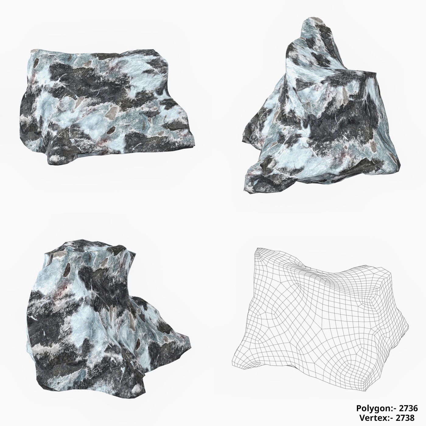 Snow Stone Collection Low-poly 3D model_1