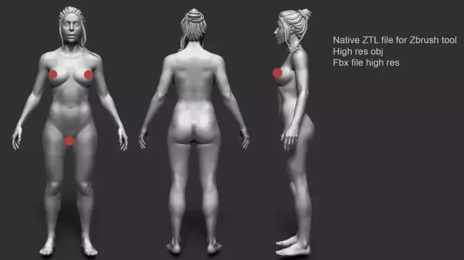 Nude Female based on 3D body scan  Low-poly 3D model