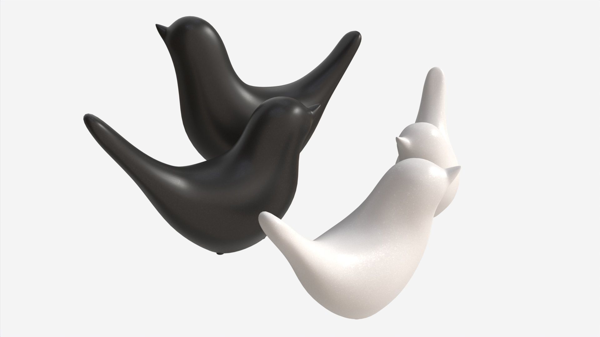 Decorative Ceramic Birds Set 3D model_1