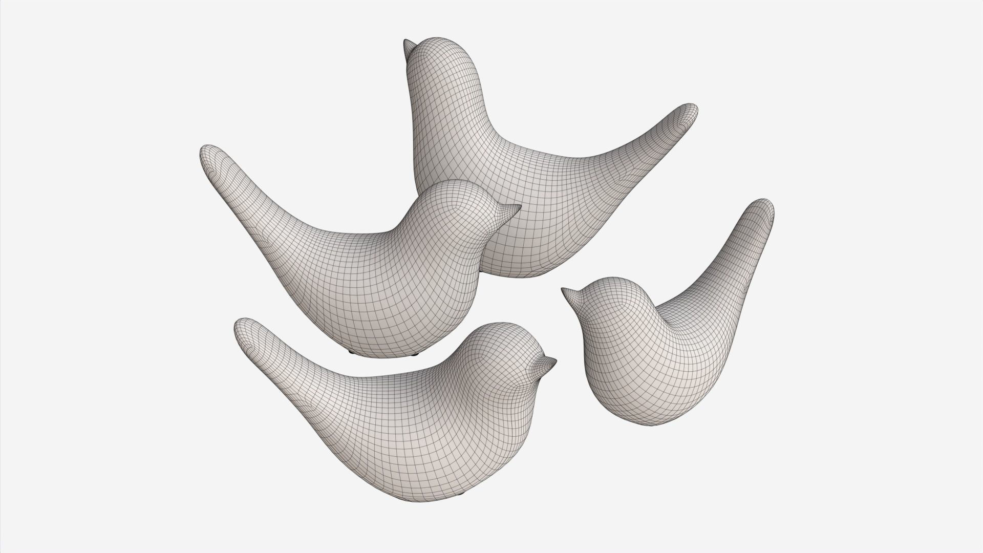 Decorative Ceramic Birds Set 3D model_6