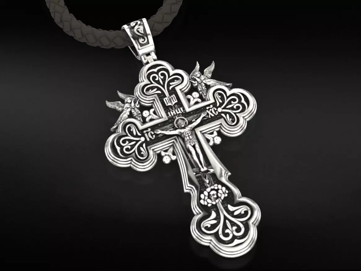 Cross with angels and patterns 770 3D print model_0