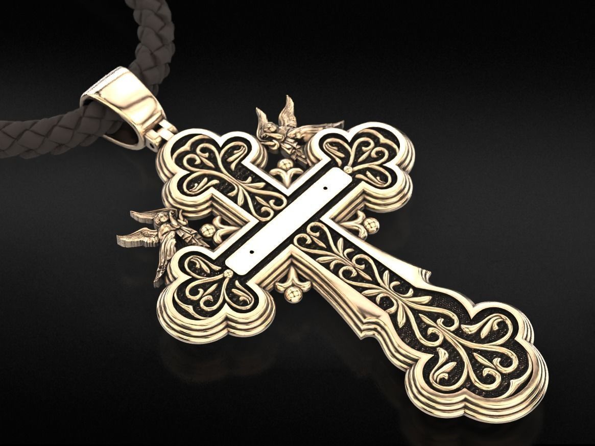 Cross with angels and patterns 770 3D print model_2