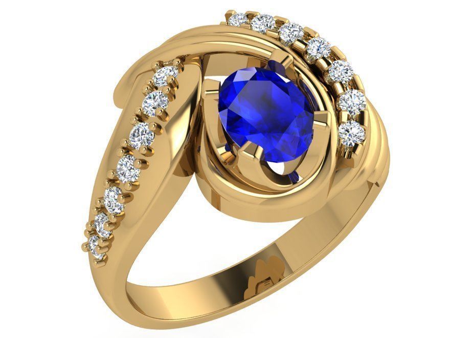 Textured blue stone diamond ring 3603 3D print model 3D print model_1