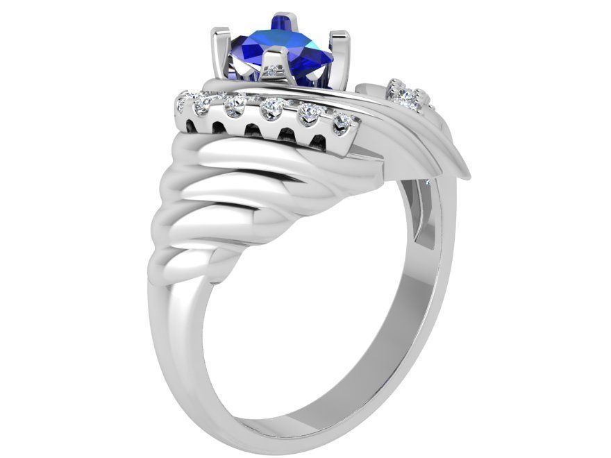 Textured blue stone diamond ring 3603 3D print model 3D print model_2