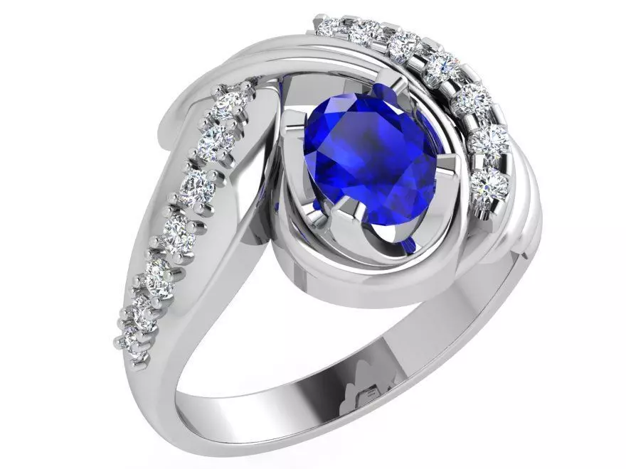 Textured blue stone diamond ring 3603 3D print model 3D print model_0