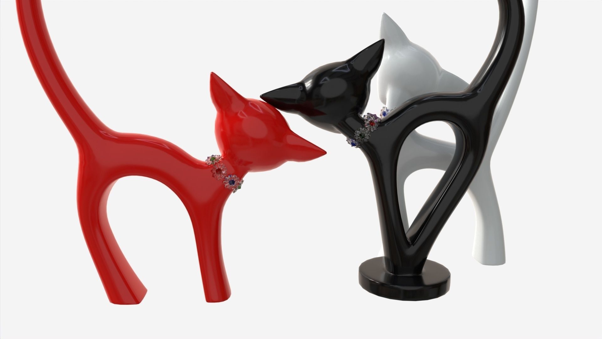Decorative Ceramic Cats Set 3D model_2