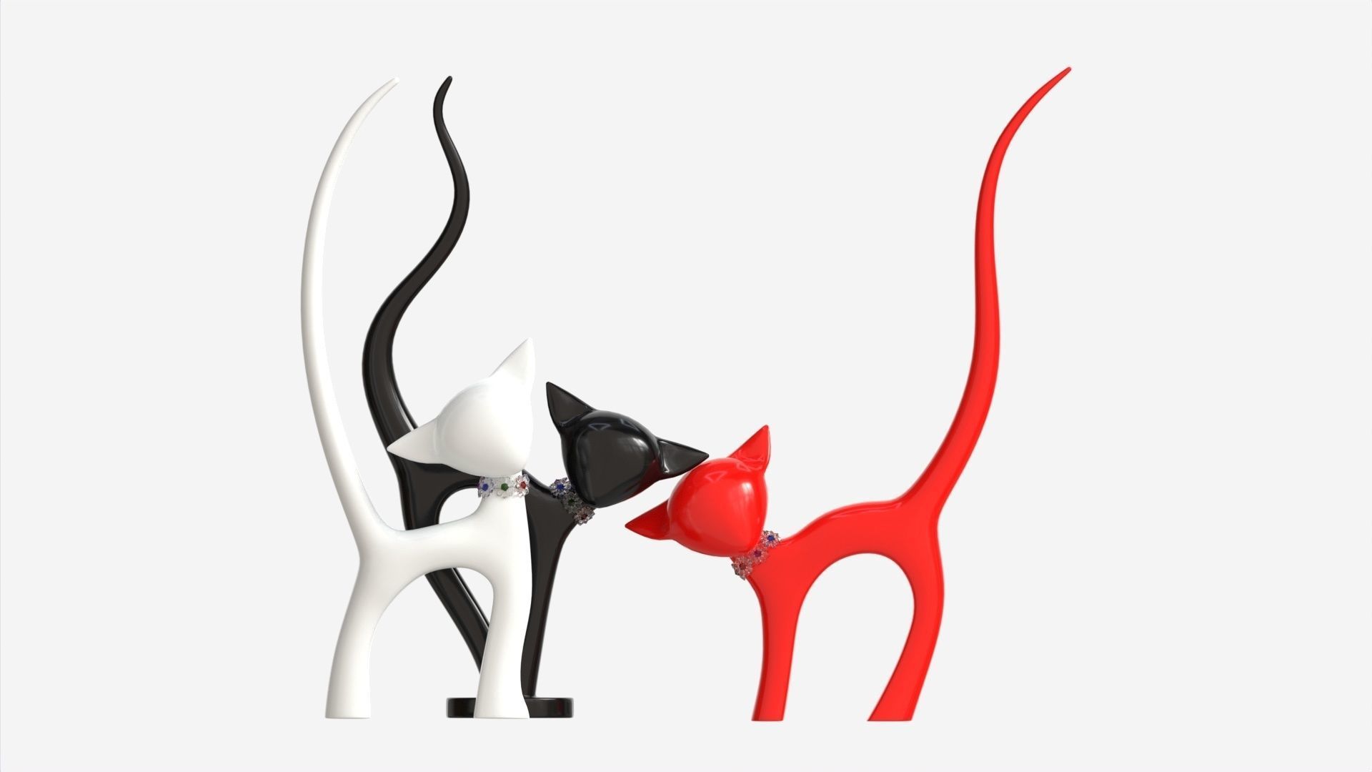 Decorative Ceramic Cats Set 3D model_4