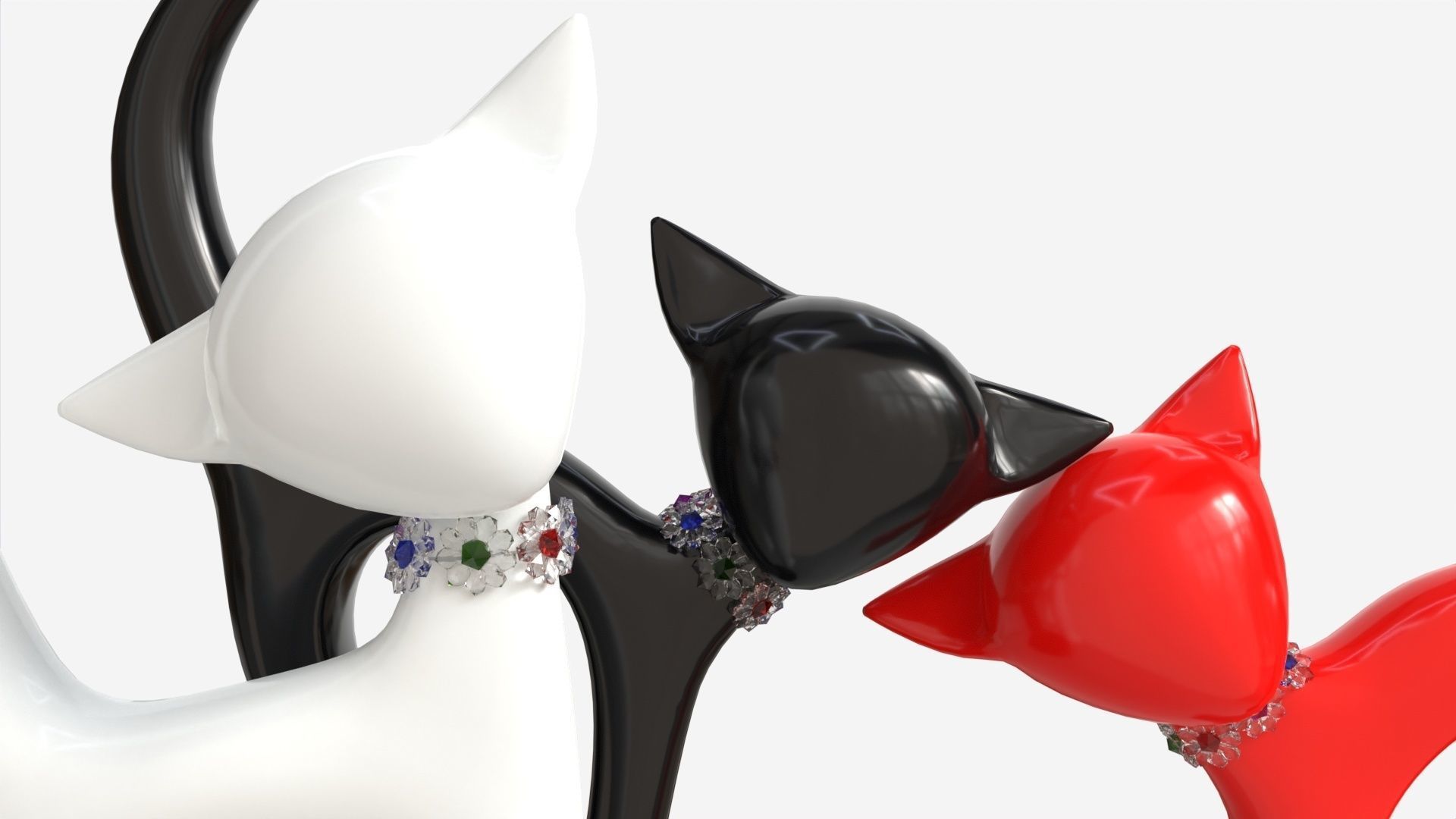 Decorative Ceramic Cats Set 3D model_3