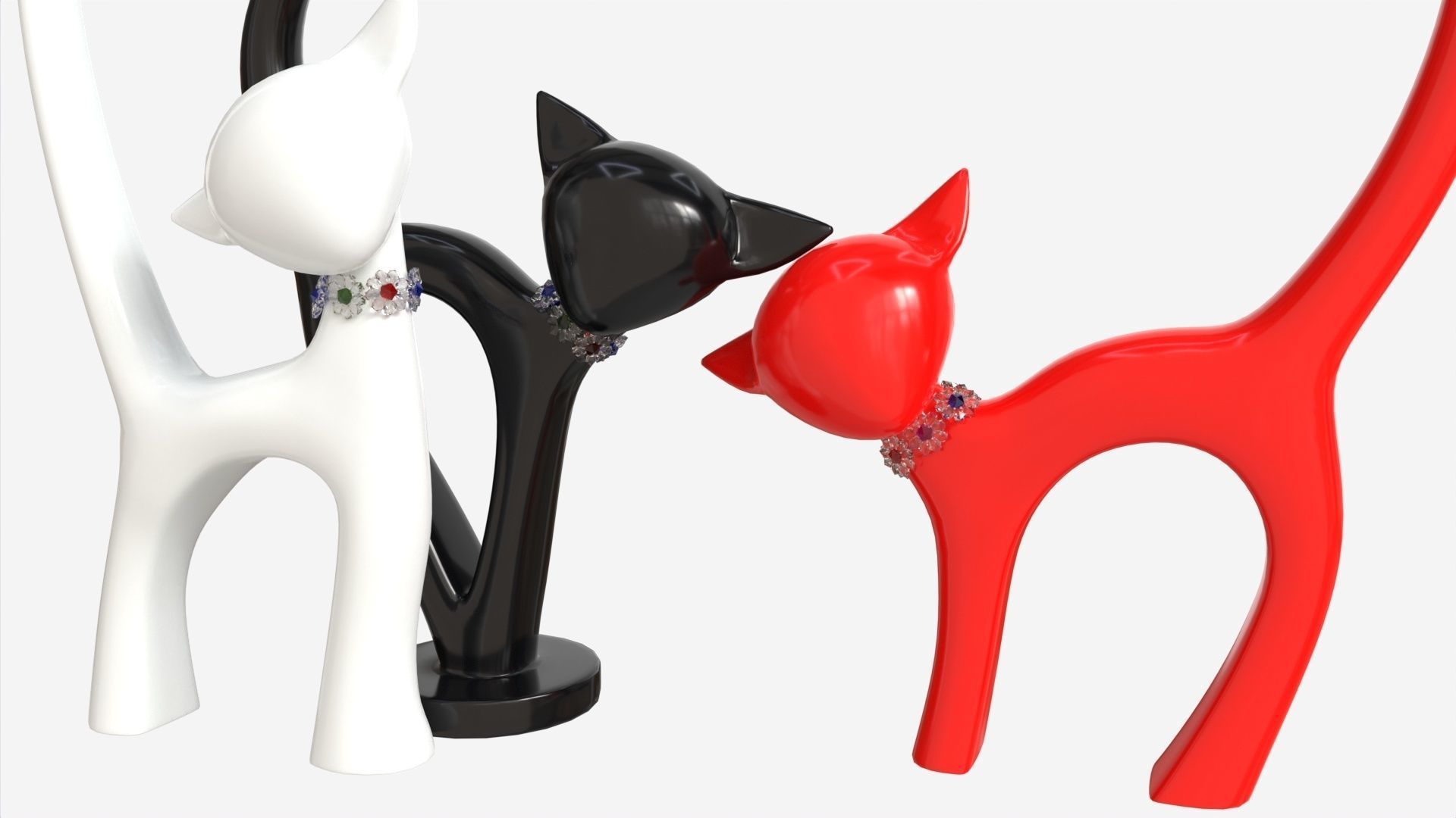 Decorative Ceramic Cats Set 3D model_1