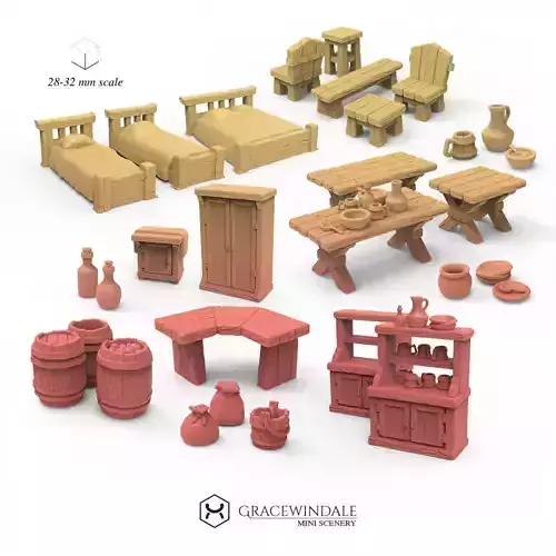 Tavern Furniture and Props Set 3D print model