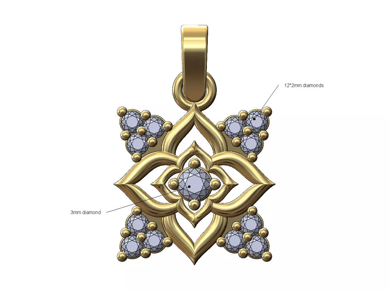 Diamond floral star pendant with bail 3D print model