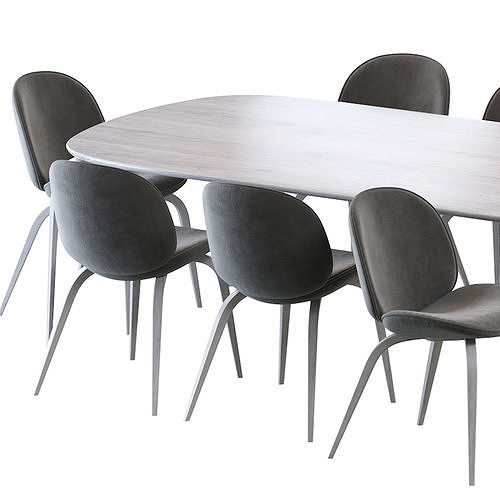 Beetle Dining Chair and Gubi Dining Table Elliptical 3D model 5