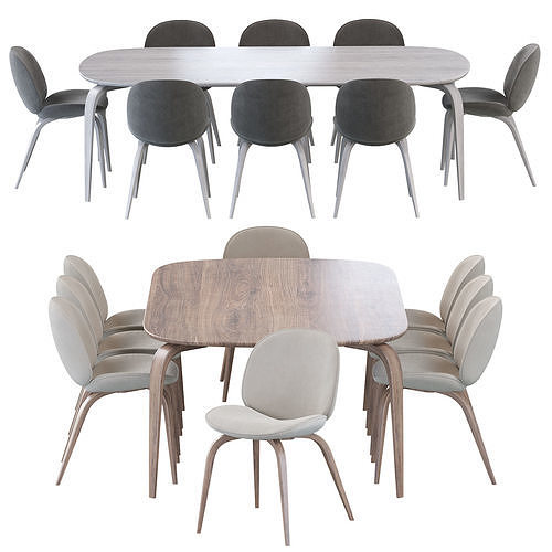 Beetle Dining Chair and Gubi Dining Table Elliptical 3D model 2