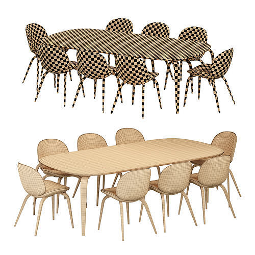 Beetle Dining Chair and Gubi Dining Table Elliptical 3D model 4