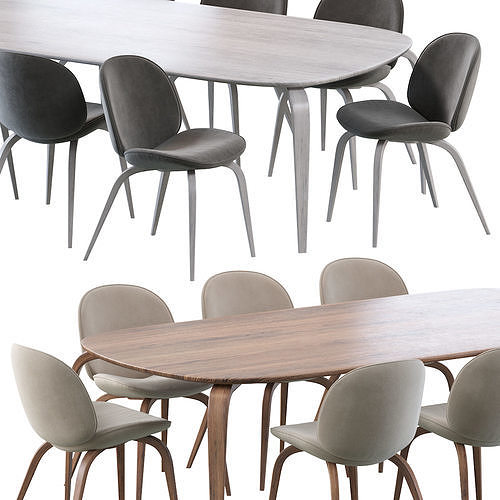 Beetle Dining Chair and Gubi Dining Table Elliptical 3D model 3