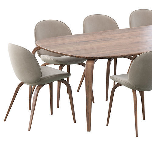 Beetle Dining Chair and Gubi Dining Table Elliptical 3D model 7