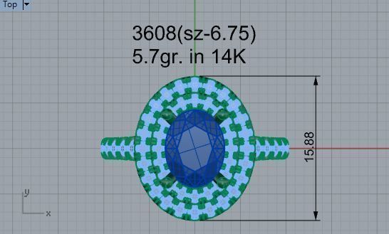 2-Row blue stone diamond ring 3608 3D print model 3D print model_4