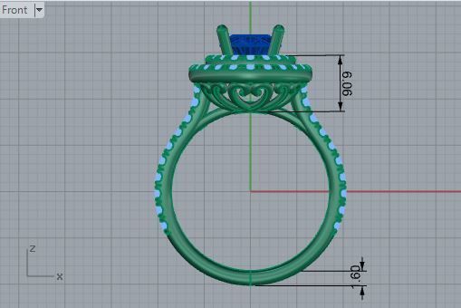2-Row blue stone diamond ring 3608 3D print model 3D print model_5