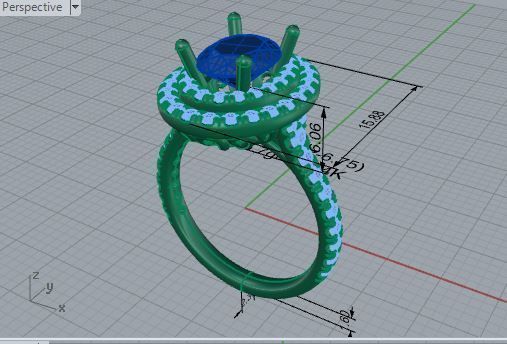 2-Row blue stone diamond ring 3608 3D print model 3D print model_7