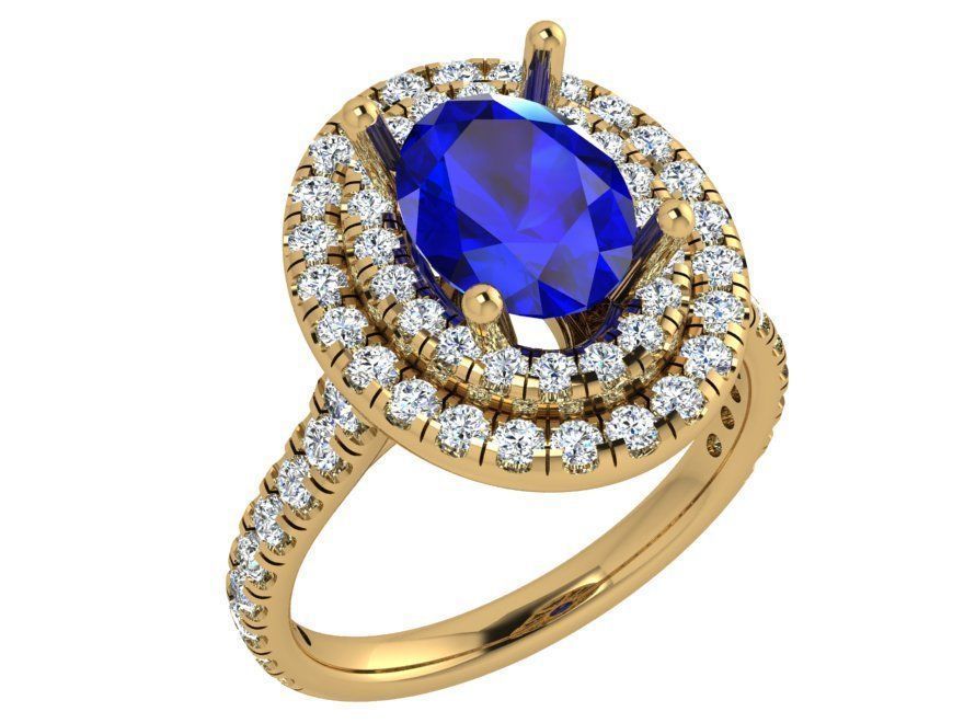 2-Row blue stone diamond ring 3608 3D print model 3D print model_1