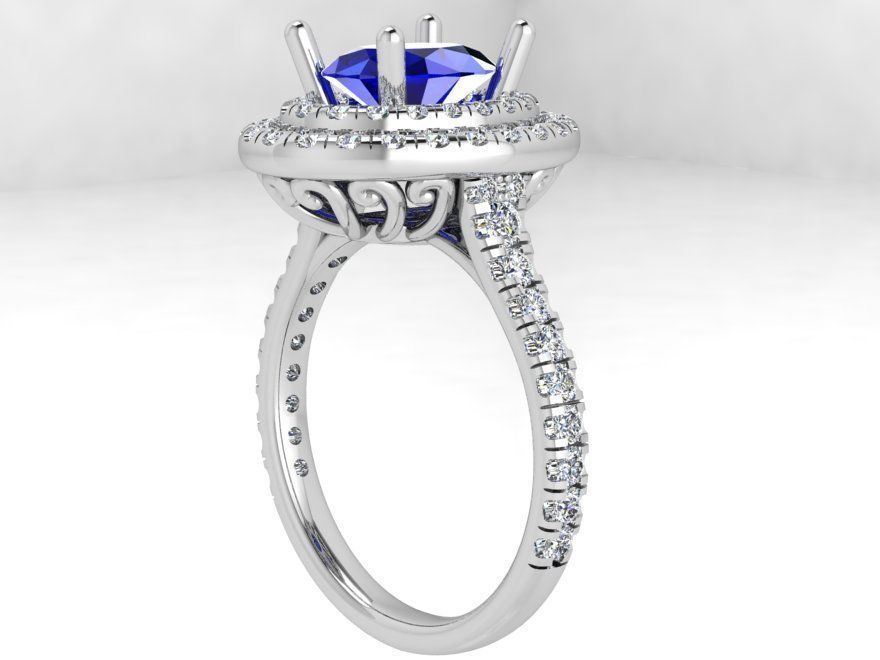 2-Row blue stone diamond ring 3608 3D print model 3D print model_2