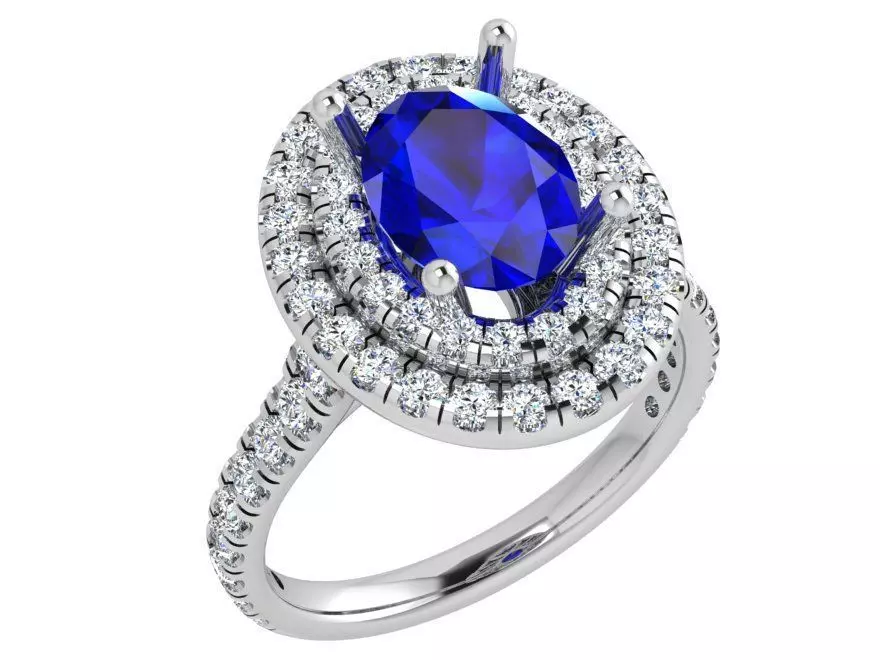 2-Row blue stone diamond ring 3608 3D print model 3D print model_0