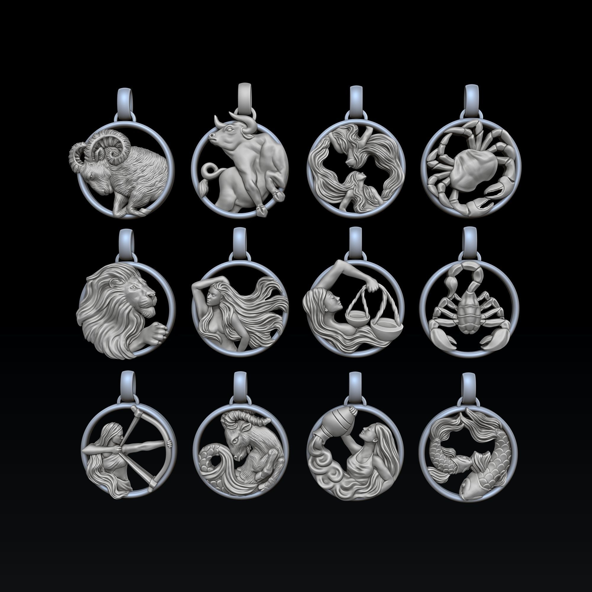 Zodiac Horoscope Pendants Set Pack 3D print model_5