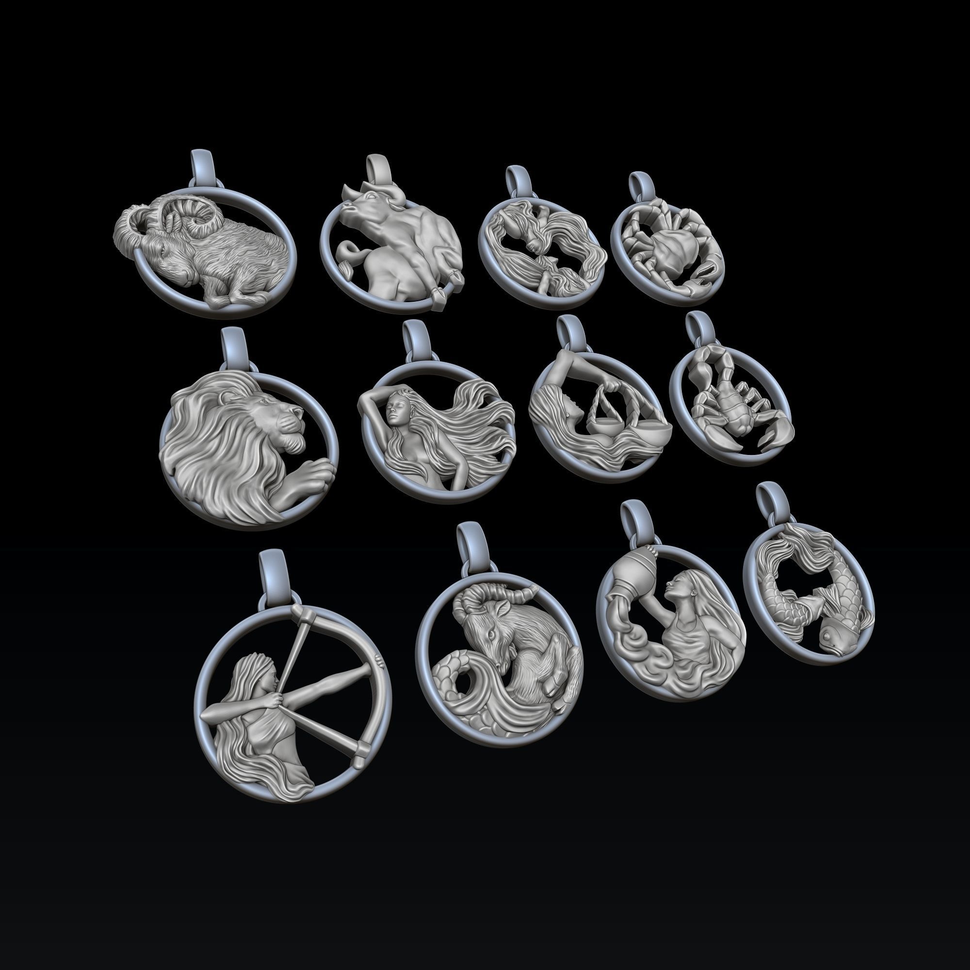 Zodiac Horoscope Pendants Set Pack 3D print model_3