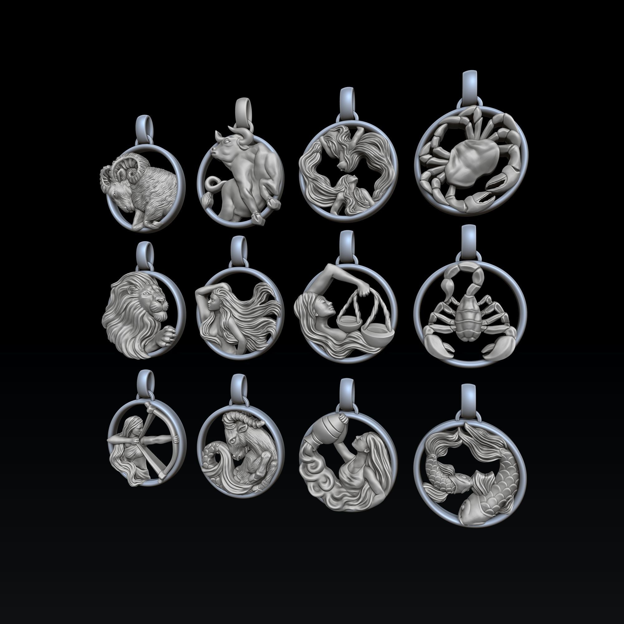Zodiac Horoscope Pendants Set Pack 3D print model_1