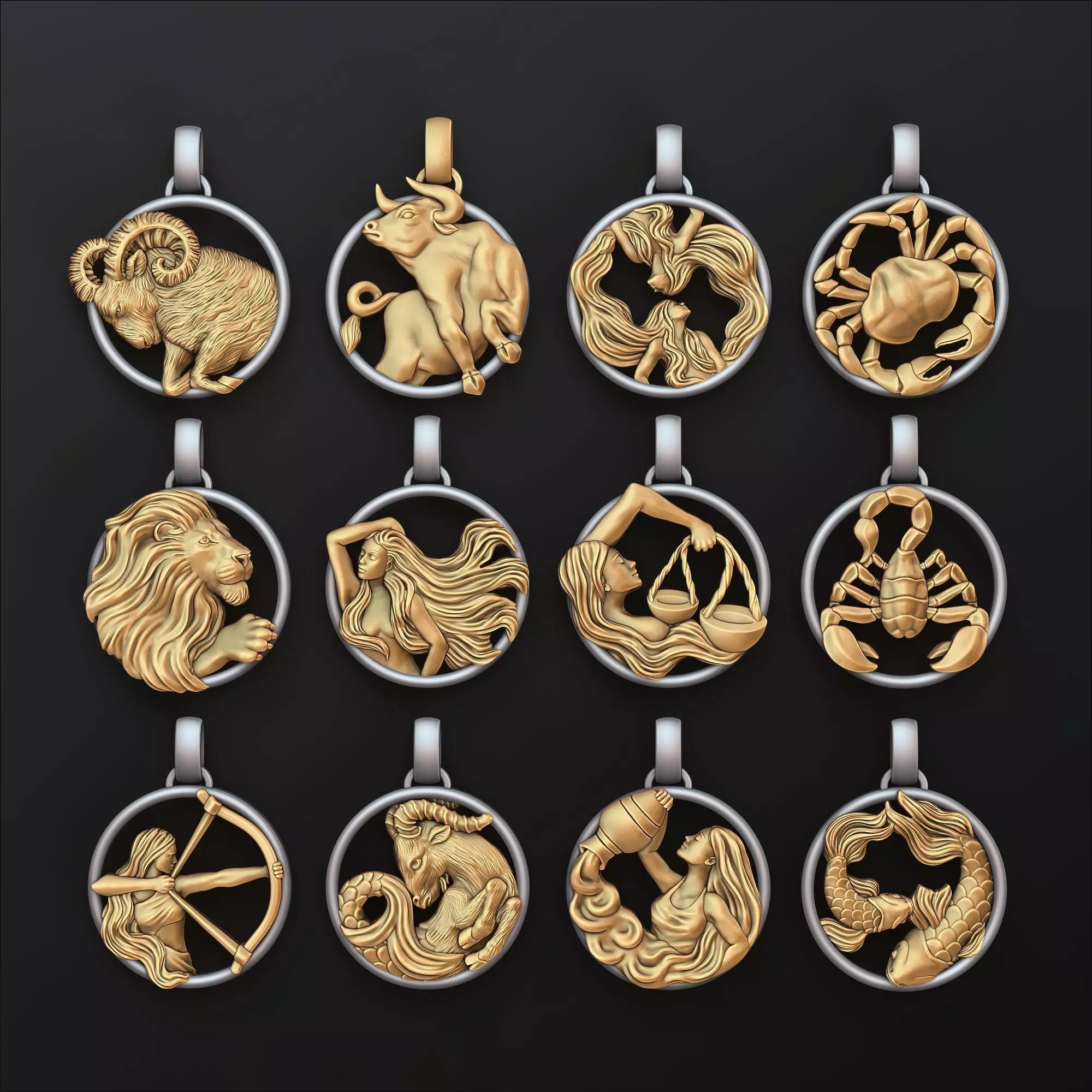 Zodiac Horoscope Pendants Set Pack 3D print model_0