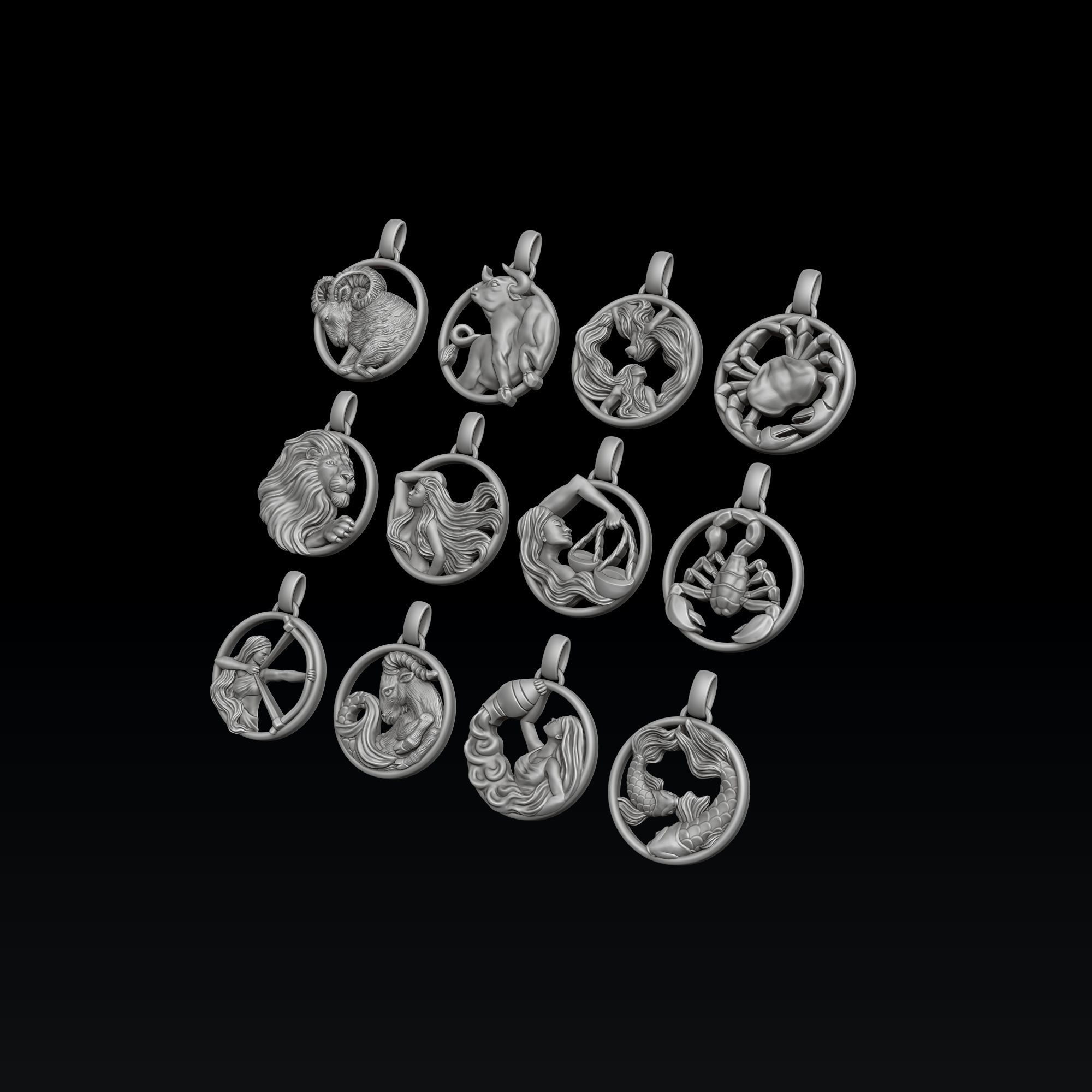 Zodiac Horoscope Pendants Set Pack 3D print model_2