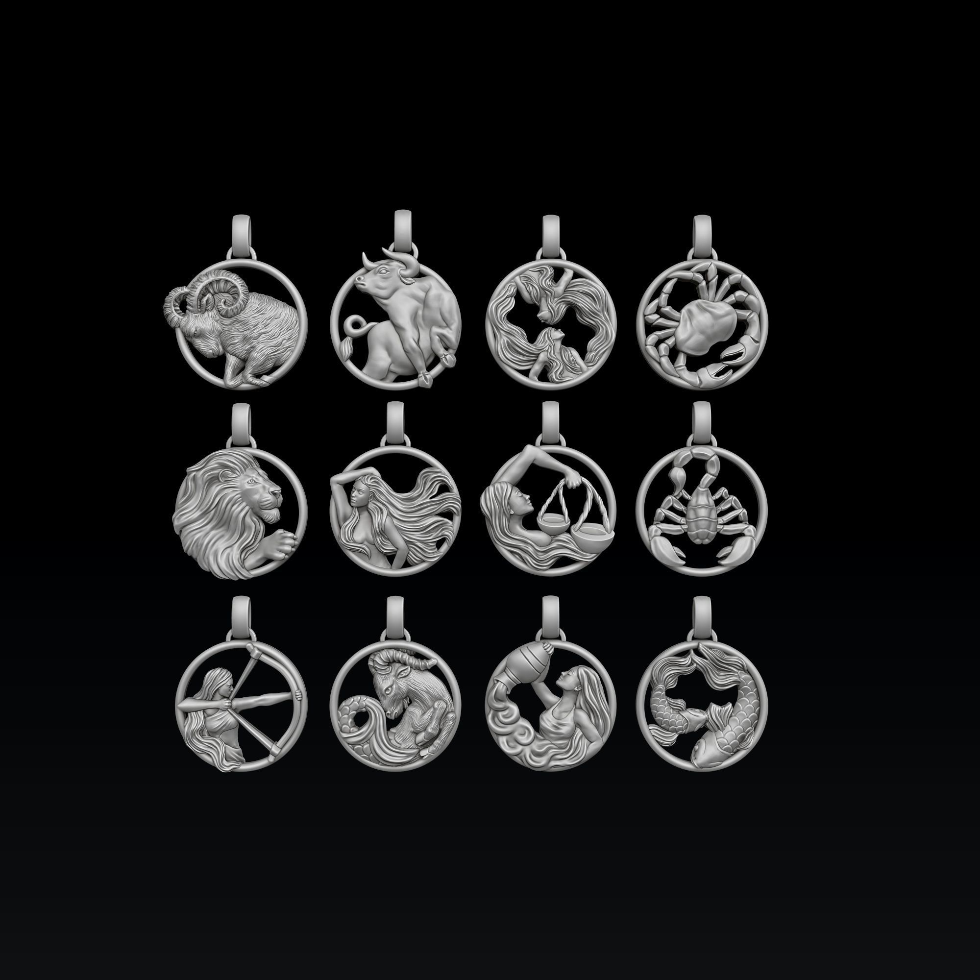 Zodiac Horoscope Pendants Set Pack 3D print model_6