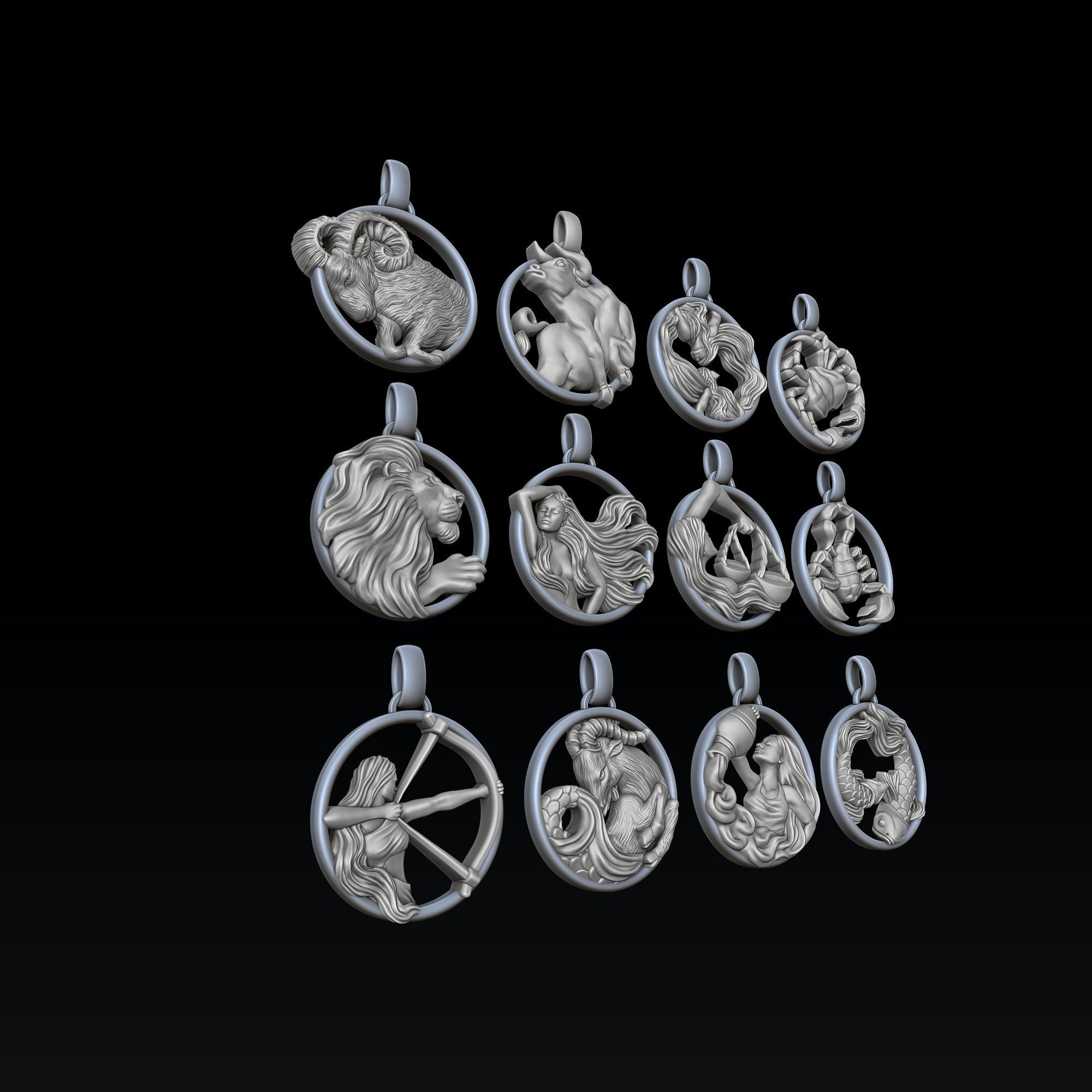 Zodiac Horoscope Pendants Set Pack 3D print model_4