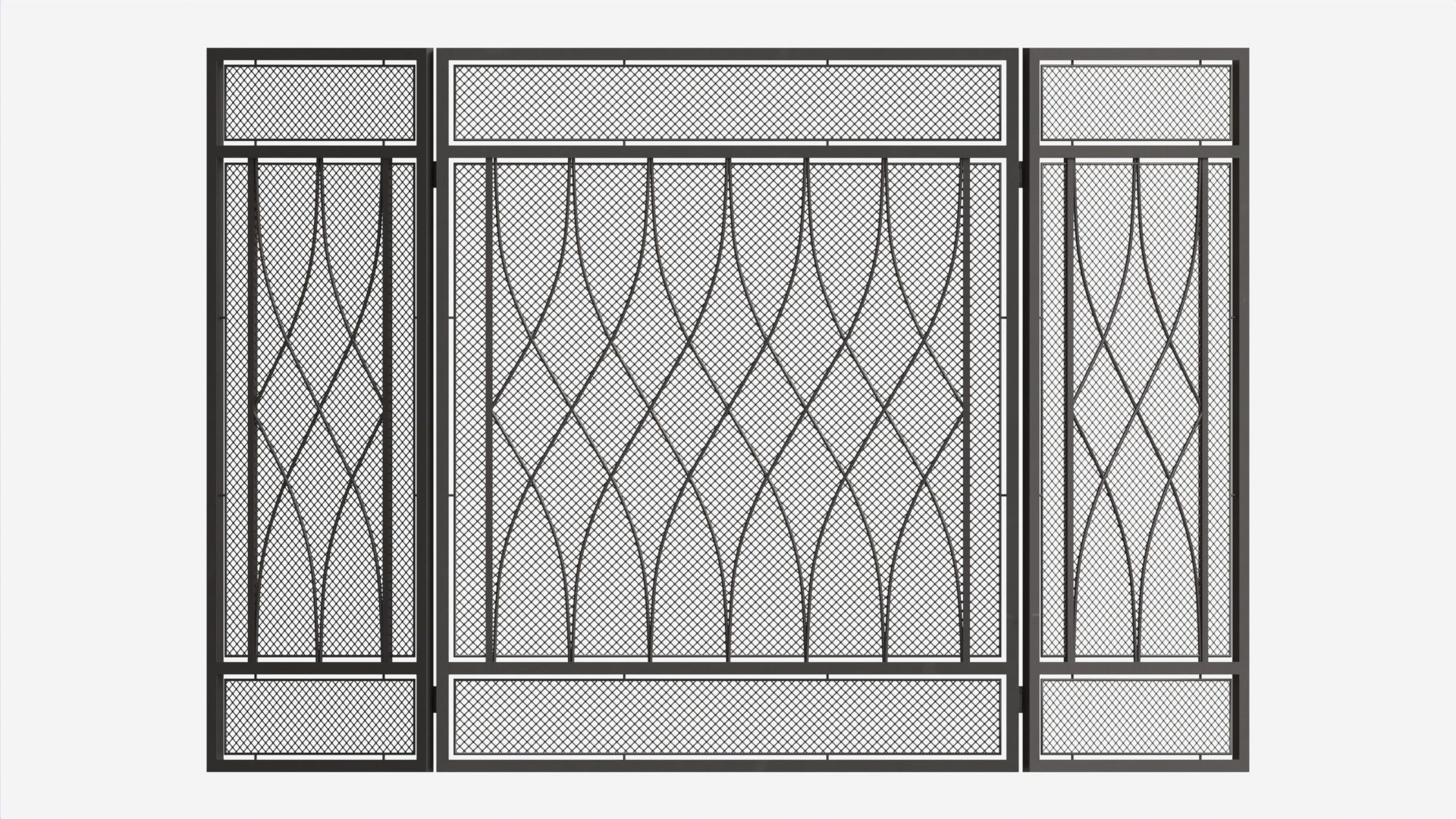 Folding Fireplace Screen 3-Panel Metal Mesh 3D model_4