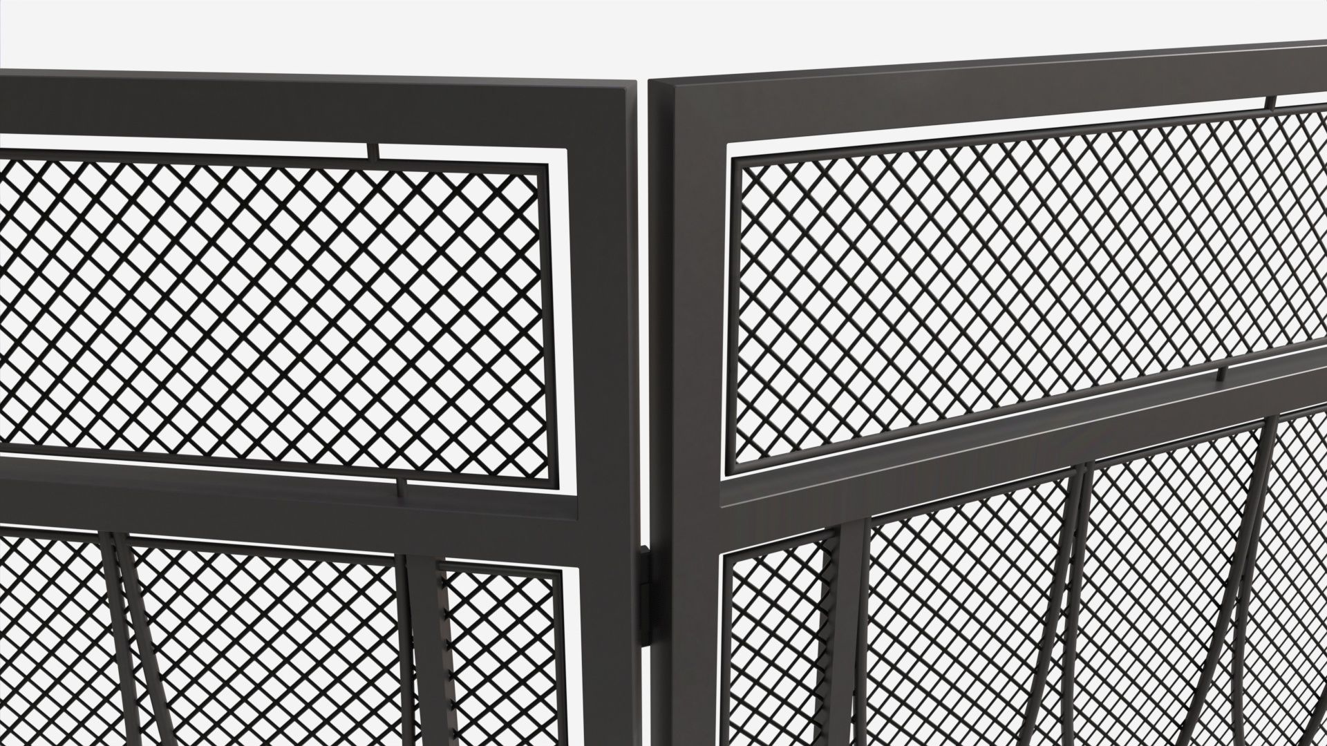 Folding Fireplace Screen 3-Panel Metal Mesh 3D model_2