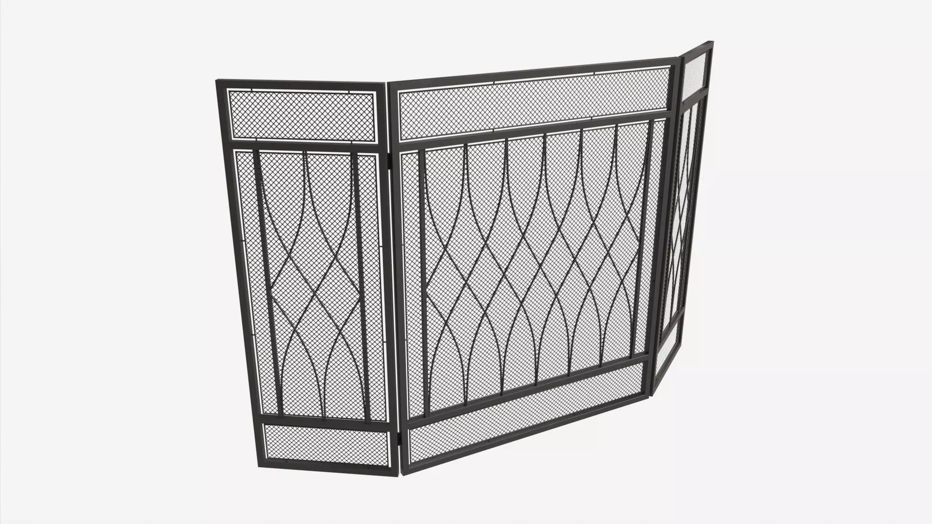 Folding Fireplace Screen 3-Panel Metal Mesh 3D model_0