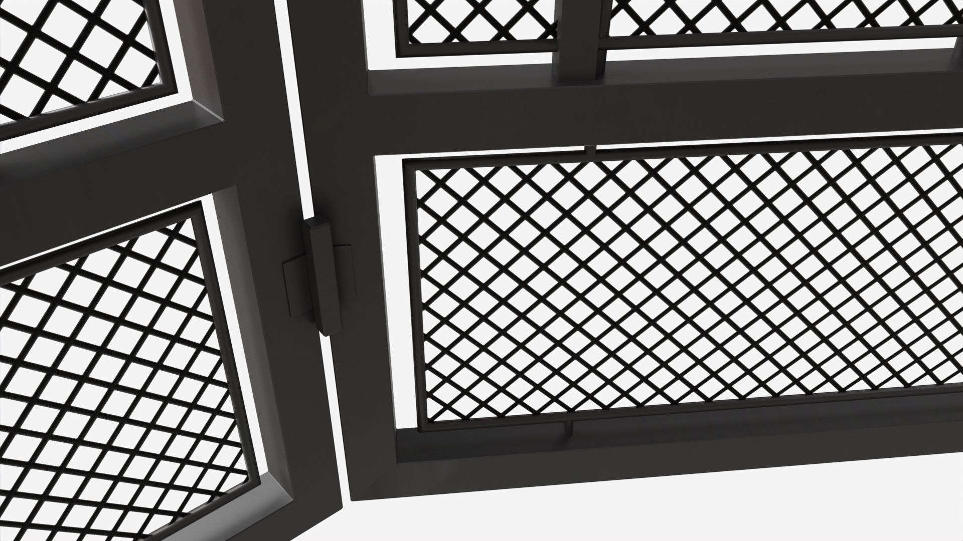 Folding Fireplace Screen 3-Panel Metal Mesh 3D model_3