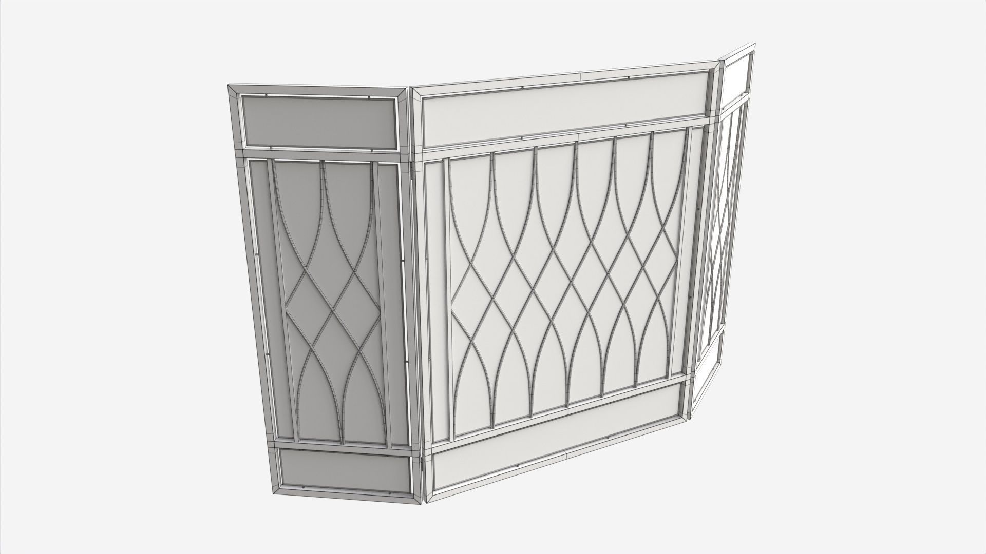 Folding Fireplace Screen 3-Panel Metal Mesh 3D model_5