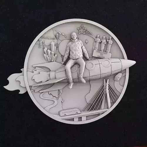 Man on the rocket Coin Medal LV 3D print model