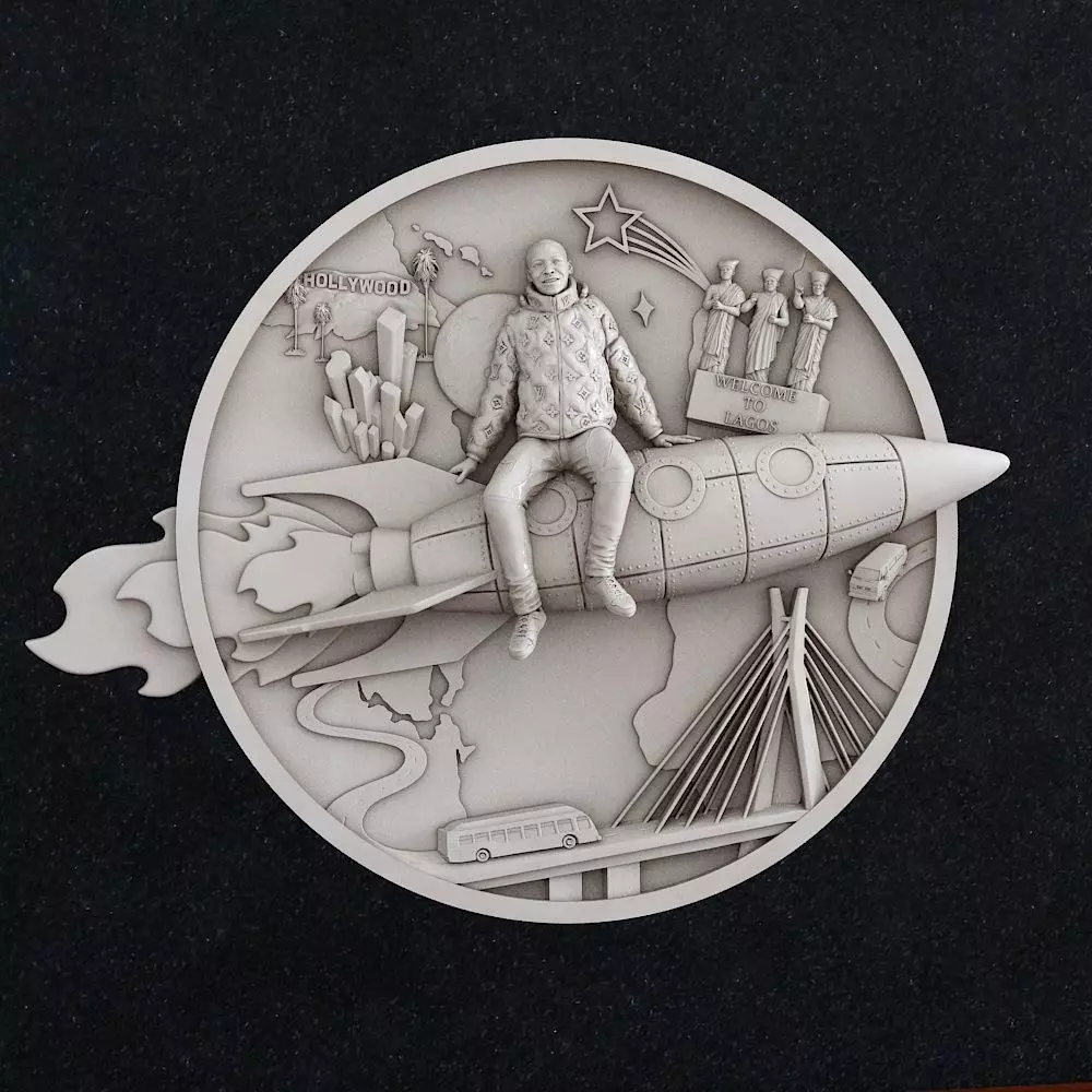 Man on the rocket Coin Medal LV 3D print model_0