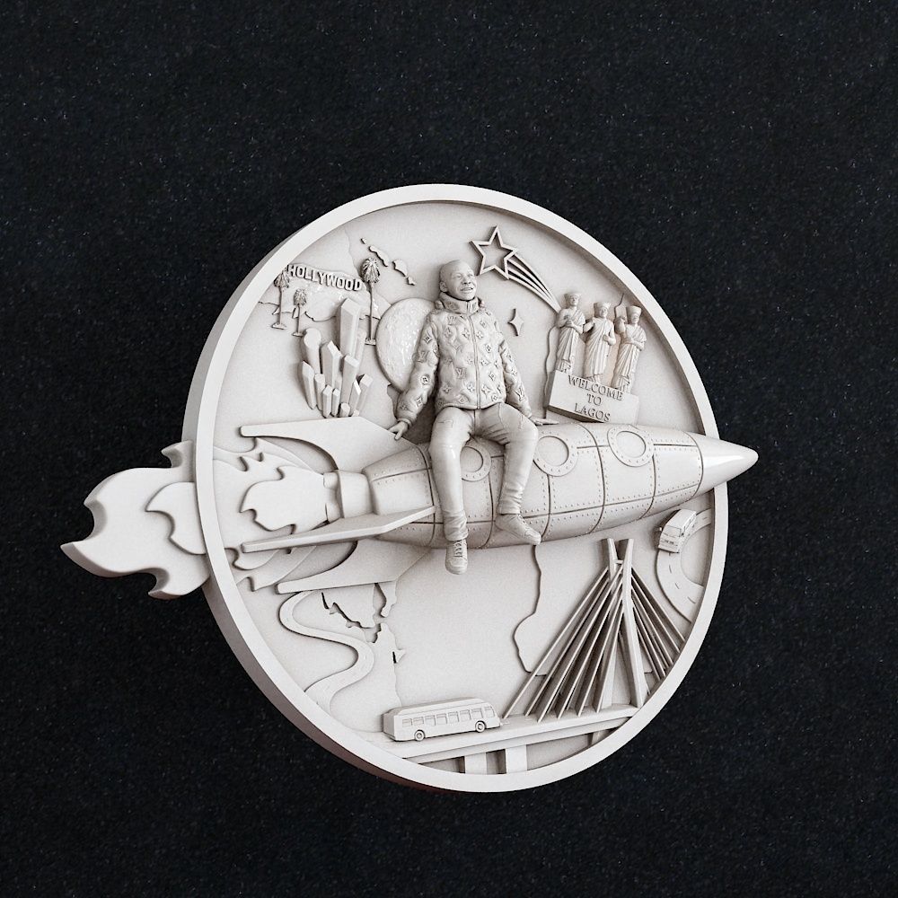 Man on the rocket Coin Medal LV 3D print model_1